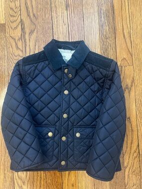 Marie Chantal Navy Quilted Puffer Jacket with Corduroy Collar
